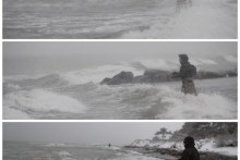 Sturm und Schneetreiben beim angeln auf Møn